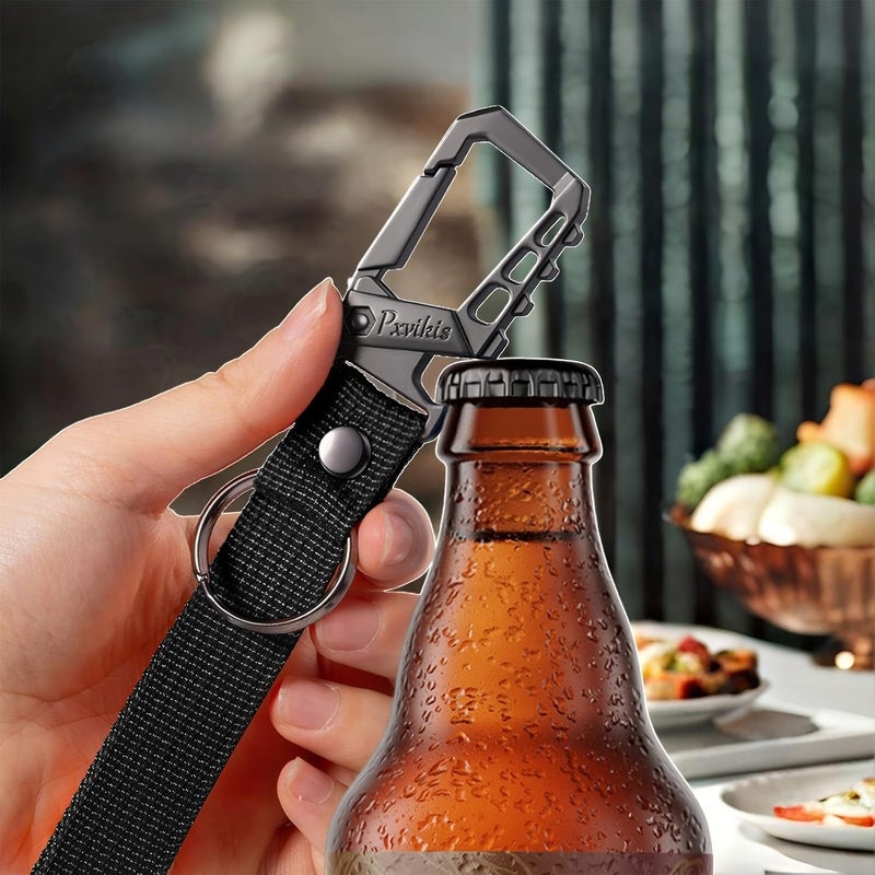 Pxvikis Metal heavy duty key chain carabiner clip bottle opener wrist lanyard ring car key fob unisex for men and women - Image 3